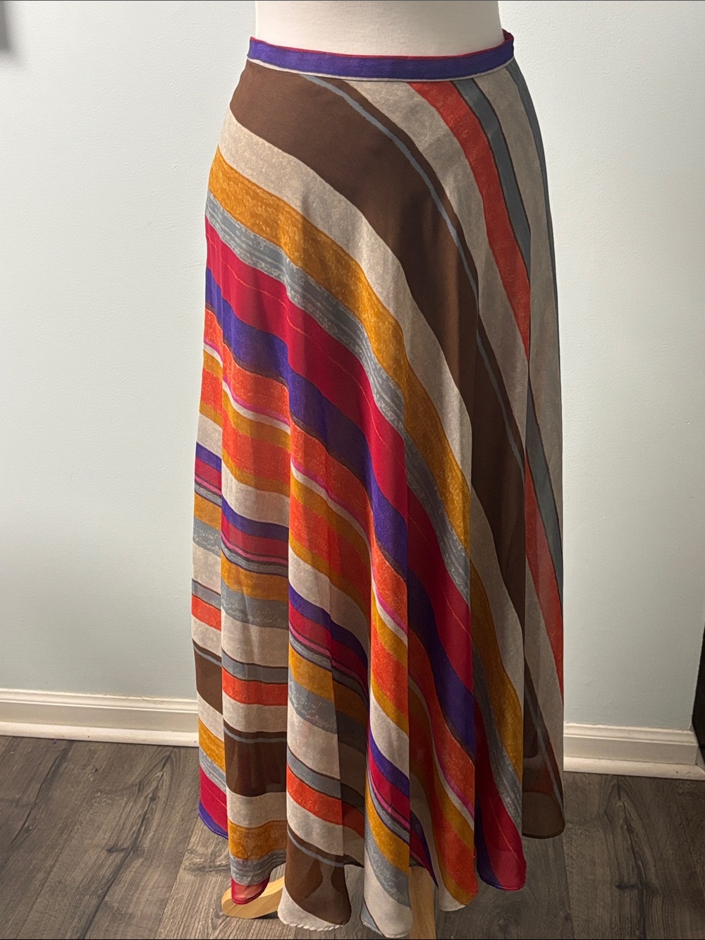 Lauren Ralph Lauren Multicolor Striped Maxi Skirt with Purple Waistband
